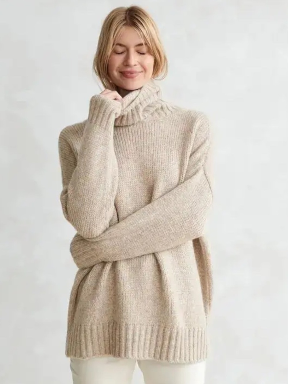 Jenni Kayne Alpaca Cocoon Turtleneck  Sweater Oatmeal XL Oversized Fit